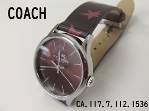 【COACH】コーチ CA.117.7.112.1536 ラウンド シルバー 革ベルト クオーツ レディース腕時計 1000円スタート