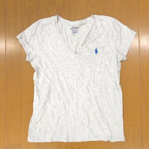 POLO RALPH LAUREN ポロ ラルフローレン ポニー刺繍 Ｖネック カットソー S ライトグレー 半袖 Tシャツ レディース 女性用