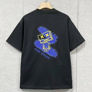 高級・半袖Tシャツ 定価2万◆Emmauela・イタリア・ミラノ発◆上品 吸汗 快適 ロボット 遊び心 手描き風 トップス カジュアル L/48サイズ