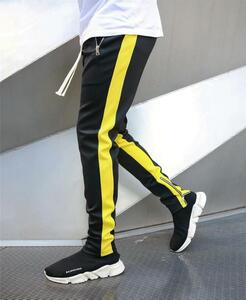 ゴルフウェア チノパン スキニーパンツ ストレッチ ロングパンツジョガーパンツ メンズ 細身 美脚黄色Ｍサイズメンズファッション