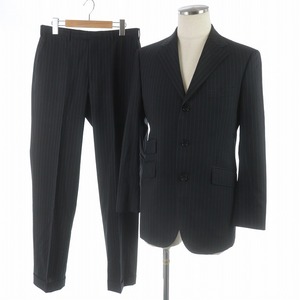 BURBERRY BLACK LABEL スーツ セットアップ 上下 テーラードジャケット シングル 3B スラックス パンツ ストライプ ウール M 紺 /SI2