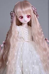 MDD　 DD　SD　ウィッグ　８－９インチ　 アレンジウィッグ　 ドルフィードリーム　ピンクベージュ　ピンク　リボン　髪飾り