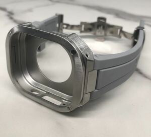 グレー★アップルウォッチバンド ラバーベルト カバー　ステンレス Apple Watch ケース 49mm ウルトラ　ultra メンズ レディース
