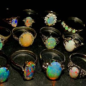 ［オパールリング13点おまとめ］a 重量約34.0g Opal opal White Water fire 遊色効果 ring 指輪 accessory jewelry silver 925 CE0 