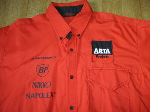 ARTAスーパーオートバックス・アグリ　スーパーGT・F1　チームピットシャツ　極美中古　サイズLL　無限・ホンダ