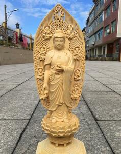 絶妙、檜木彫、観音菩薩、仏像身長 43cm