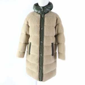 極美品☆MONCLER モンクレール 2022年製 CHARAMILLON ロゴワッペン・フード付 ボアダウンコート ベージュ カーキ 1 国内正規品 レディース