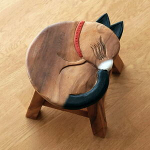 スツール 木製 椅子 いす イス ミニスツール 玄関 花台 ミニテーブル ウッドチェア おしゃれ 子供椅子 まる丸ネコさん