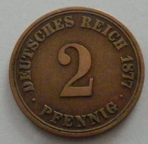 ドイツ帝国 2ペニヒ A 1877年 銅貨 硬貨 国章 ドイツ