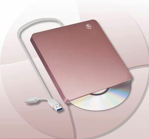 DVD/CDドライブ 外付け USB3.0 タッチ吸引式 USB A/Type-C両用 読込み&書込み ポータブル Mac/Windows/Linux等 プレイヤー (ピンク)(H55)