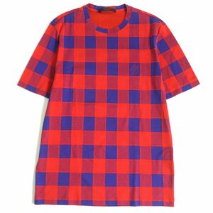 美品□2012年製 LOUIS VUITTON/ルイヴィトン H1JR50JU3 マサイチェック 総柄 コットン100％ 半袖Tシャツ レッド×ブルー M 伊製 正規品