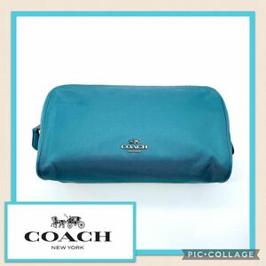 ◇美品◇USED◇COACH コーチ ポーチ 小物入れ 水色 ターコイズブルー 青 筆箱 ペンケース メイク ナイロン F58064 No.F1732