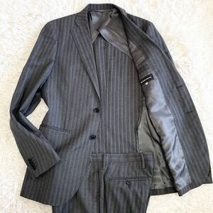 1円〜【美品】シルク混 TAKEO KIKUCHI タケオキクチ REDA スーツ セットアップ L相当 ストライプ