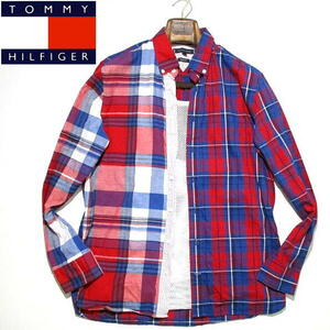 春夏▼ トミーヒルフィガー　クレイジーパターン　長袖シャツ　チェック　Lサイズ　TOMMY HILFIGER　メンズ　トリコロール