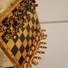 【希少】木製　チェス　アンティーク　花柄　希少　ボード　ゲーム　チェスセット