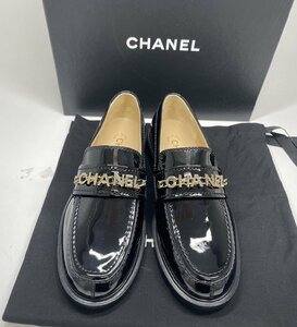 シャネル　CHANEL　ローファー　黒　エナメル　37C　ココマーク　未使用品　靴