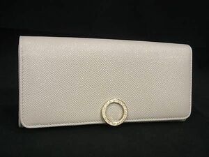 1円 ■新品同様■ BVLGARI ブルガリブルガリ レザー 二つ折り 長財布 ウォレット 小銭入れ 札入れ メンズ アイボリー系 BJ2595