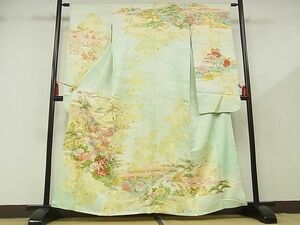 平和屋-こころ店■豪華振袖　駒刺繍　花鳥文　暈し染め　金彩　着丈159cm　裄丈62.5cm　正絹　逸品　B-zg8435