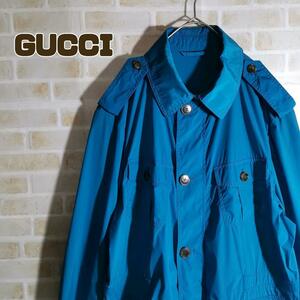 GUCCI グッチ ナイロン ジャケット 青 ライトブルー トレンチ