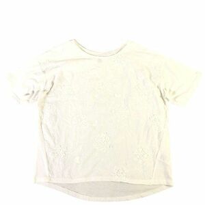 ■【Design Tshirts Store graniph】半袖 花柄刺繍 切り替えTシャツ[M〜L]白《美品》/