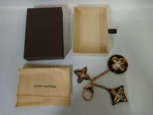 c3423 送料520円 LOUIS VUITTON チャーム キーホルダー モノグラムフラワー サック アンソレンス金属素材xプラスチックべっ甲柄xゴールド 