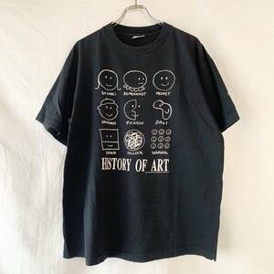 90s USA製 HISTORY OF ART ヴィンテージ アート Tシャツ ブラック 黒 アンディウォーホル ダリ モネ ゴッホ ピカソ ダヴィンチ XL