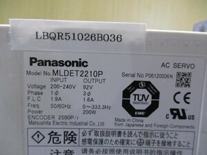 中古 PANASONIC AC SERVO MLDET2210P ACサーボ 200W (LBQR51026B036)