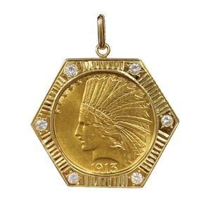 インディアン イーグル金貨 1913年 26.6g アメリカ K18/21.6 ダイヤモンド 0.47 コイントップ デザイン枠