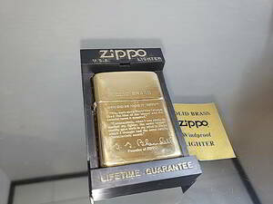 ZIPPO ソリッドブラス　初代社長サイン　メッセージ　ゴールド　1988年製