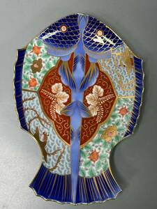 未使用 深川製磁 古伊万里鳳凰桐紋 魚型皿 サイズ約26.2×18.3cm 飾り皿 骨董 古美術 色絵 絵皿 