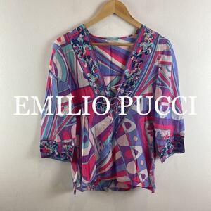 EMILIO PUCCI 長袖ブラウスシャツ プッチ柄 Mシルク混