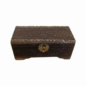 木彫りのジュエリーボックス 20X9.5X8.5 木製 アンティーク調 トレジャーボックス 小物収納箱 小物入れ 宝物箱 宝箱 YSA-040953