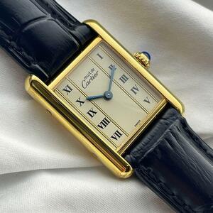 T603 分解整備・磨き済 Cartier カルティエ ヴェルメイユ マストタンクSM 1920アイボリー文字盤×黒ストラップ クォーツ 電池式 腕時計