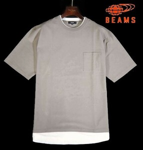 E水05335新品▼ ビームス BEAMS フェイクレイヤード 半袖Tシャツ 【 XL 】 半袖カットソー Tシャツ 重ね着 接触冷感生地 ベージュ系