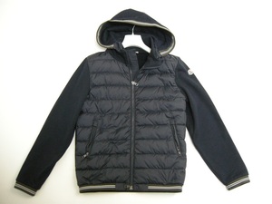 サイズL■モンクレールMONCLER/新品本物/スウェット切替フードダウンジャケット/スエットダウンパーカー/スエット/メンズ/ダークネイビー系