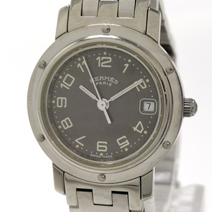 【中古】HERMES クリッパー レディース 腕時計 クオーツ SS ブラック文字盤 CL4.210