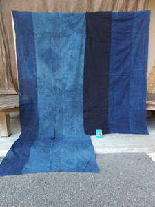 褪せた色合い面白い中厚藍木綿古布・3幅繋ぎ×2枚・総重570g・襤褸・リメイク素材
