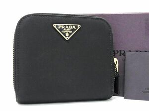 1円 ■美品■ PRADA プラダ 1M0522 テスートナイロン 二つ折り ラウンドファスナー 財布 ウォレット 札入れ 小銭入れ ブラック系 AW7464