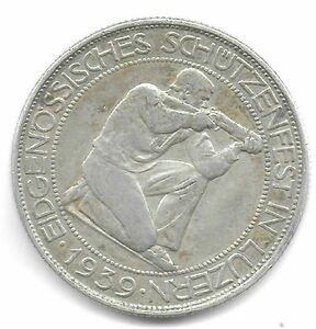 スイス　射撃祭　1939　5フラン　銀貨コイン　美品