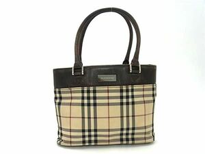 1円 BURBERRY バーバリー ノバチェック キャンバス×レザー ハンドバッグ トートバッグ レディース ベージュ系 AY3051