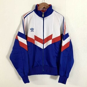 希少 90s adidas アディダス トリコカラー 三つ葉 トレフォイルロゴ トラックトップ ジャージ メンズ Oサイズ ブルー ホワイト レッド