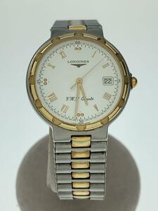 LONGINES◆クォーツ腕時計/アナログ/WHT/SLV