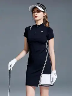 韓国　ゴルフウェア　ワンピ　黒　プリーツ