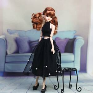 人形服msdr-23-192黒ボルダーネックトップスとビーズチュールスカート（momoko、ジェニー、オビツボディなど1/6人形用）