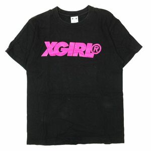 エックスガール x-girl Tシャツ カットソー ロゴ プリント クルーネック 半袖 黒 ブラック ピンク F レディース