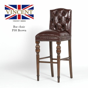 カウンタースツール バーチェア イス 椅子 いす 英国調 イギリス アンティーク調 ブラウン 合皮 おしゃれ ヴィンセント 9005-B-5P38B