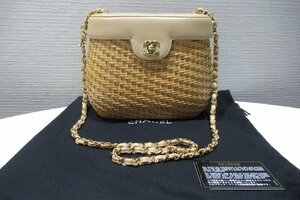 シャネル CHANEL かごバッグ バッグ ベージュ ゴールド チェーンバッグ ヴィンテージ カゴ ストロー 中古 ランクAB BRB・バッグ・財布