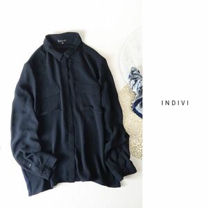 インディヴィ INDIVI☆洗える 配色デザイン ダブルポケット ブラウス 38サイズ 日本製☆A-O 1828