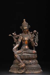 【典藏*銅製撒金*觀音大士像】仏像 古佛像 佛教美術品 中国古玩
