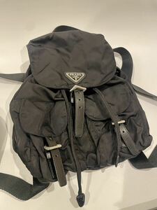 【1円〜】PRADA プラダ リュック 三角プレートバックパック ナイロン レザー ベルト ブラック系 管理番号K44